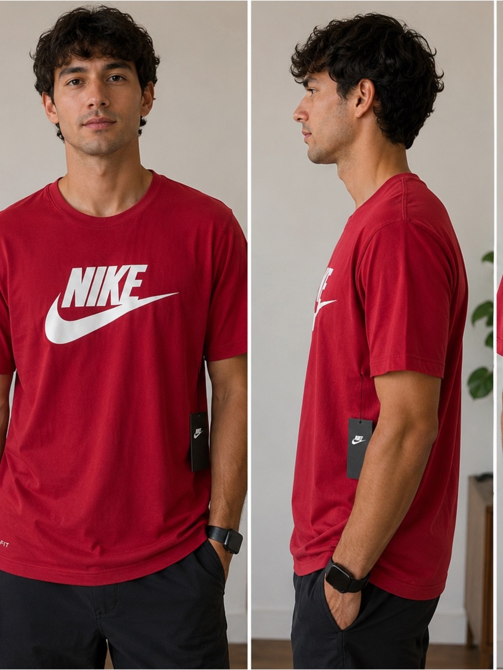 Nike Dri-FIT T-Shirt Men's Medium Red White Logo Athletic Short Sleeve NWT